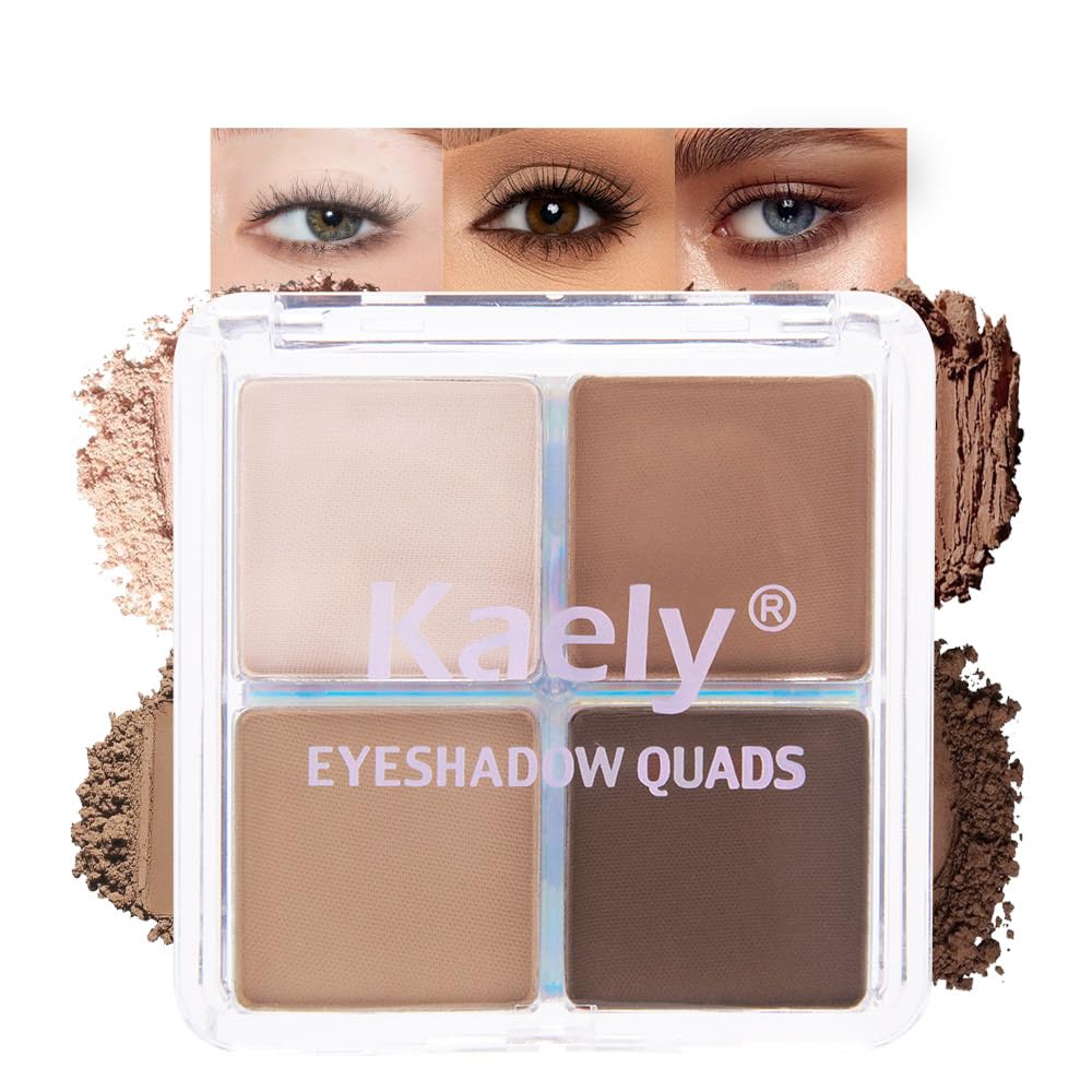 Kaely Powder Eyeshadow Quad, Natural Brown Matte Eyeshadow Palette Makeup, Neutral Eye Shadow Palette for Older Women Pigmented Waterproof, sombras para ojos, Blendable, Cruelty-free, 15