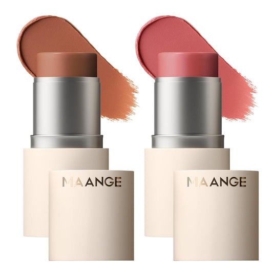 MAANGE Multi-Use Blush Stick, All-in-One Cream Blush for Cheeks, Eyes & Lips Long-Wearing, Blendable Makeup Blush Stick, Creamy & Buildable (O102+R301)