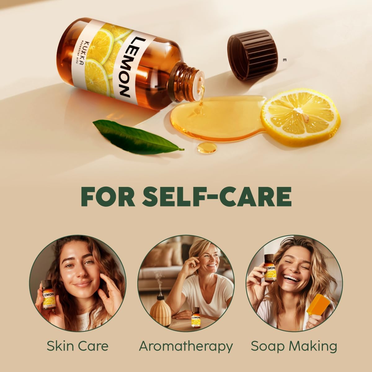 Kukka Lemon Essential Oil for Skin, Diffuser, DIY - 0.34 Fl Oz - Fresh Lemon Scent, for Cleaning, Aromatherapy, Candles, DIY Soap Making Scents