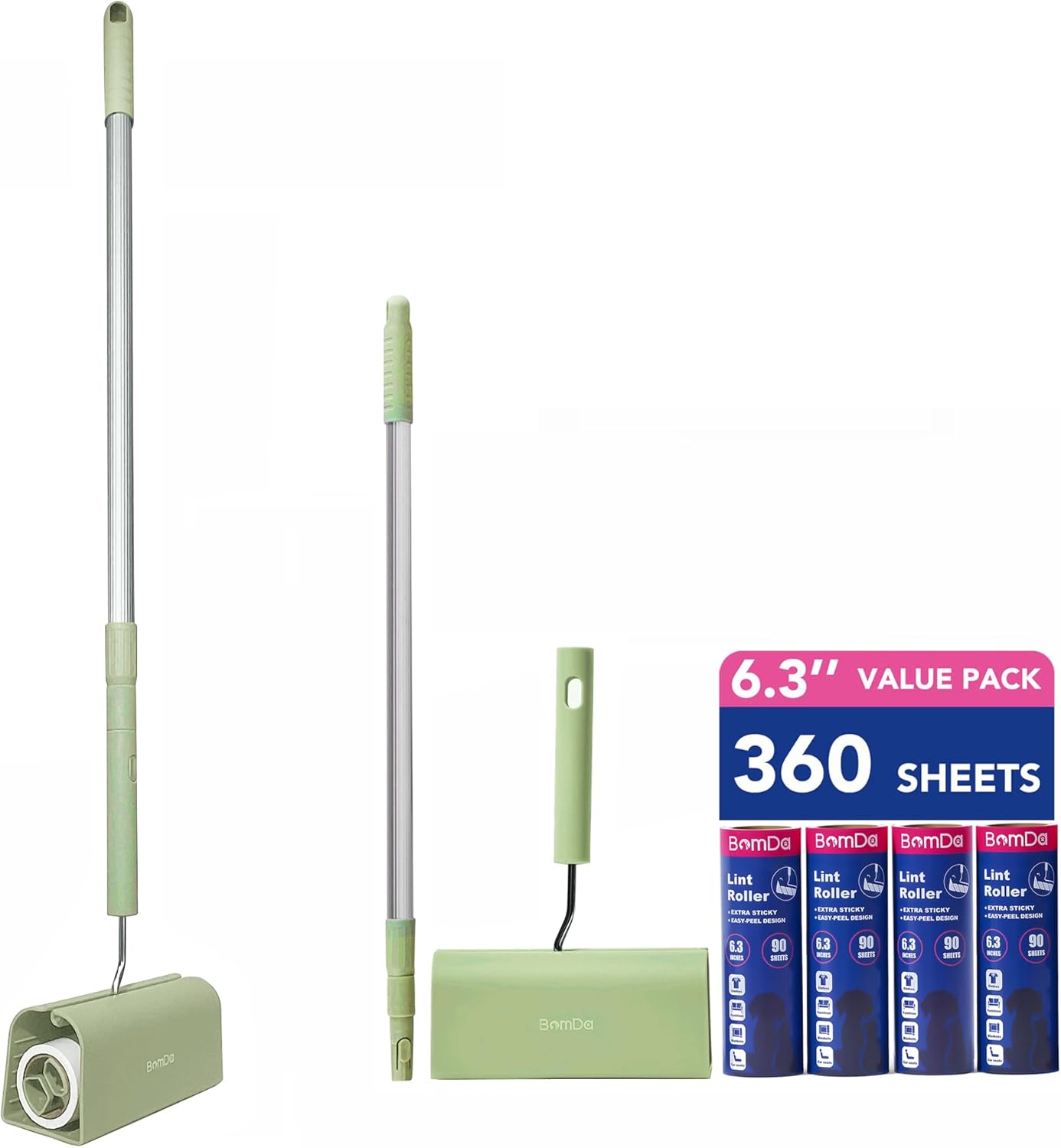 Extra Sticky Large Surface Lint Roller, 6.3'' Giant Lint Roller for Pet Hair, Long Handle Lint Remover for Clothes, Furniture, Dog & Cat Hair Remover