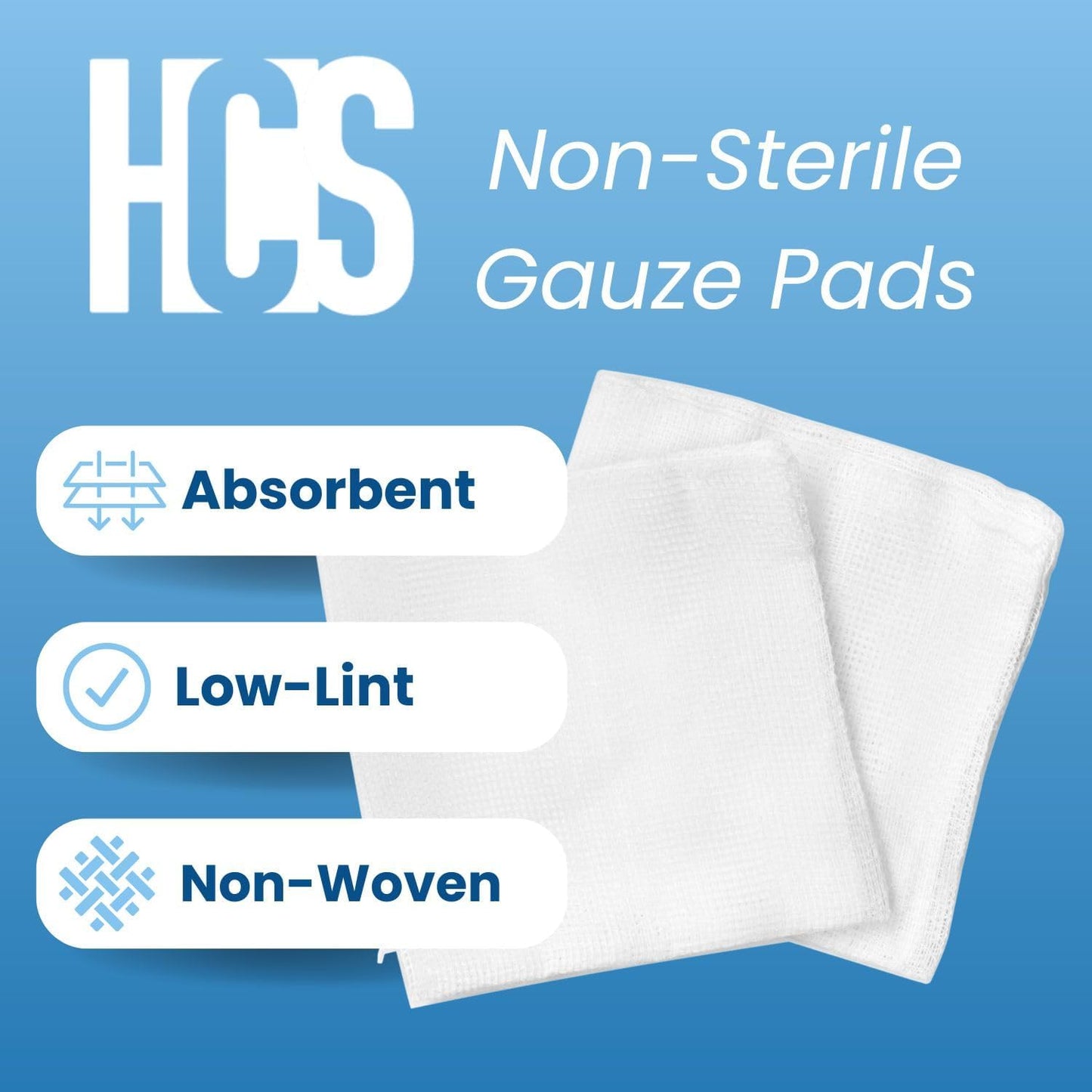 HCS Bulk Non-Woven Gauze Sponges 4x4 - Non-Sterile, 4-Ply (2000-Count) - Highly Absorbent, Low-Linting Squares - 4x4 Gauze Pads, Large - Medical Supplies, Wound Care, First Aid, Surgical Use, Dental