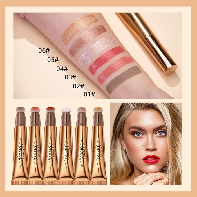 2 in 1 Multifunctional Makeup Pen, Contour Blush Highlighter, Pearl Fine Shine, Matte Natural Brighten Face Makeup (4, 1)