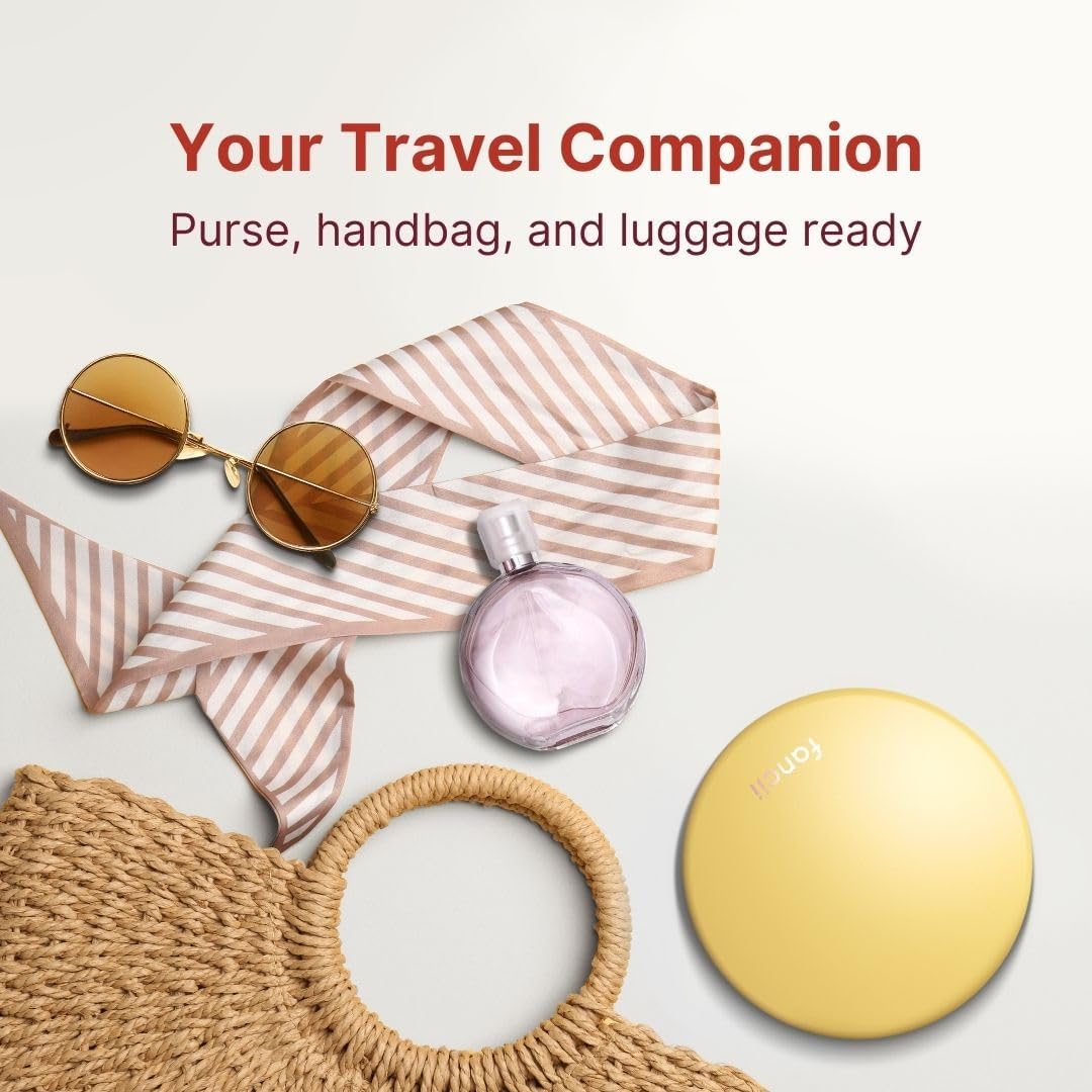 Fancii Taylor Travel Makeup Mirror with LED Light, Rechargeable, 10x /1x Magnifying, Tru-Glow Lighting System, XL Large 5” Wide | Compact Mirror for Purses (Marigold)