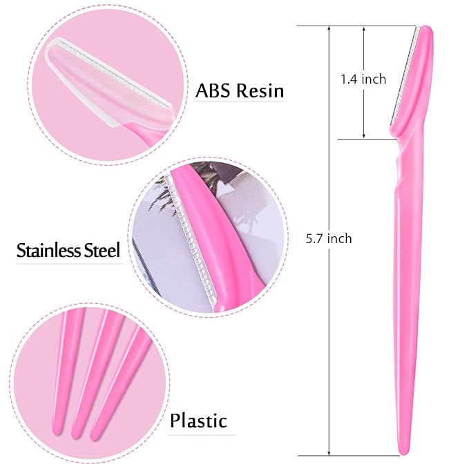 12 Pcs Eyebrow Razors, Face Razors Multipurpose, Exfoliating Dermaplaning Tools, Eyebrow Trimmers Shaver with Safety Cover, Facial Hair Removal for Women Men Body Use (Pink)