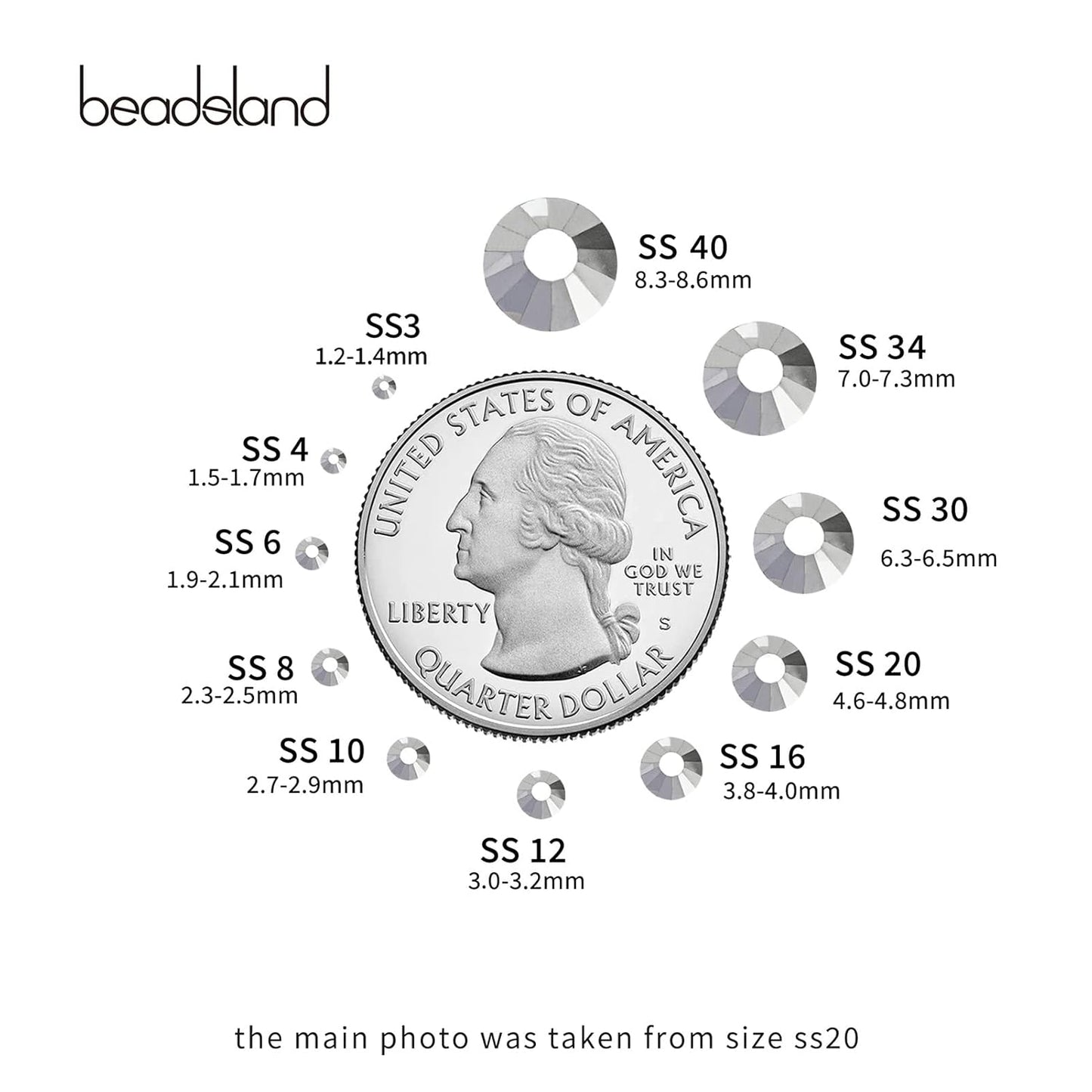 beadsland Flat Back Crystal Rhinestones Round Gems for Nail Art and Craft Glue Fix,Silver Hematite (2.7-2.8mm) SS10/1440pcs