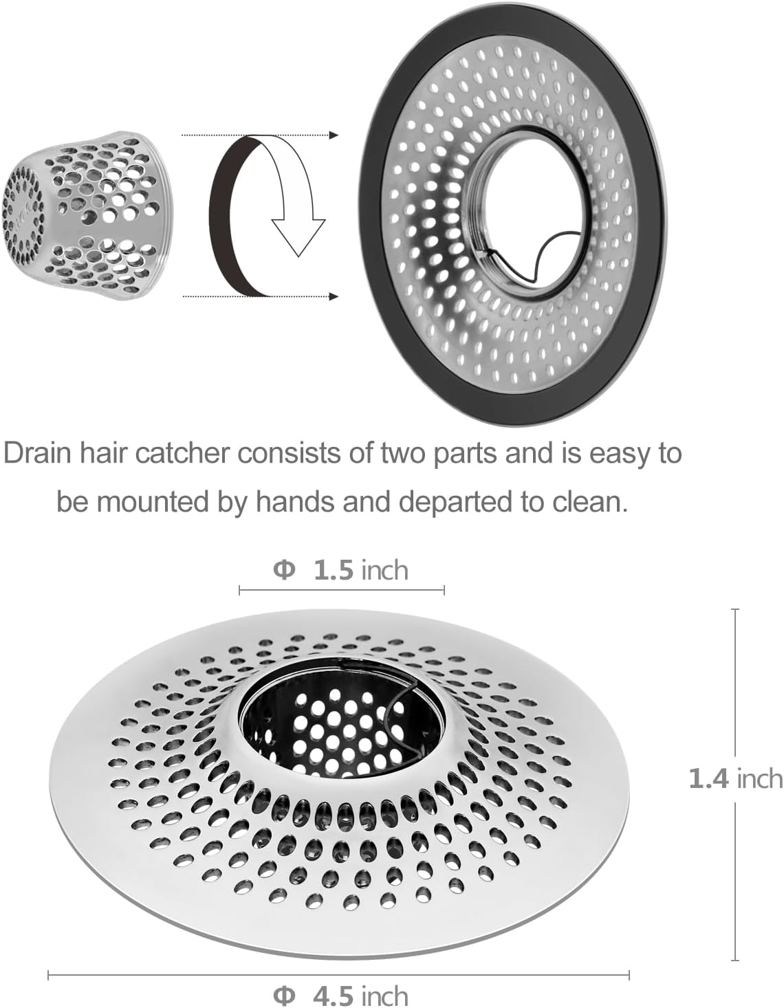 LEKEYE Drain Hair Catcher/Bathtub Shower Drain Hair Trap/Strainer Stainless Steel Drain Protector(Patented Product)