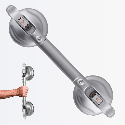 Heavy Duty Suction Shower Grab Bar - Toilet Bathroom Bathtub Safety - Shower Handles, Suction Cup Power Up to 250 LB, Perfect for Elderly Seniors(14.5 Inch, Gray Silver) h, Gray Silver