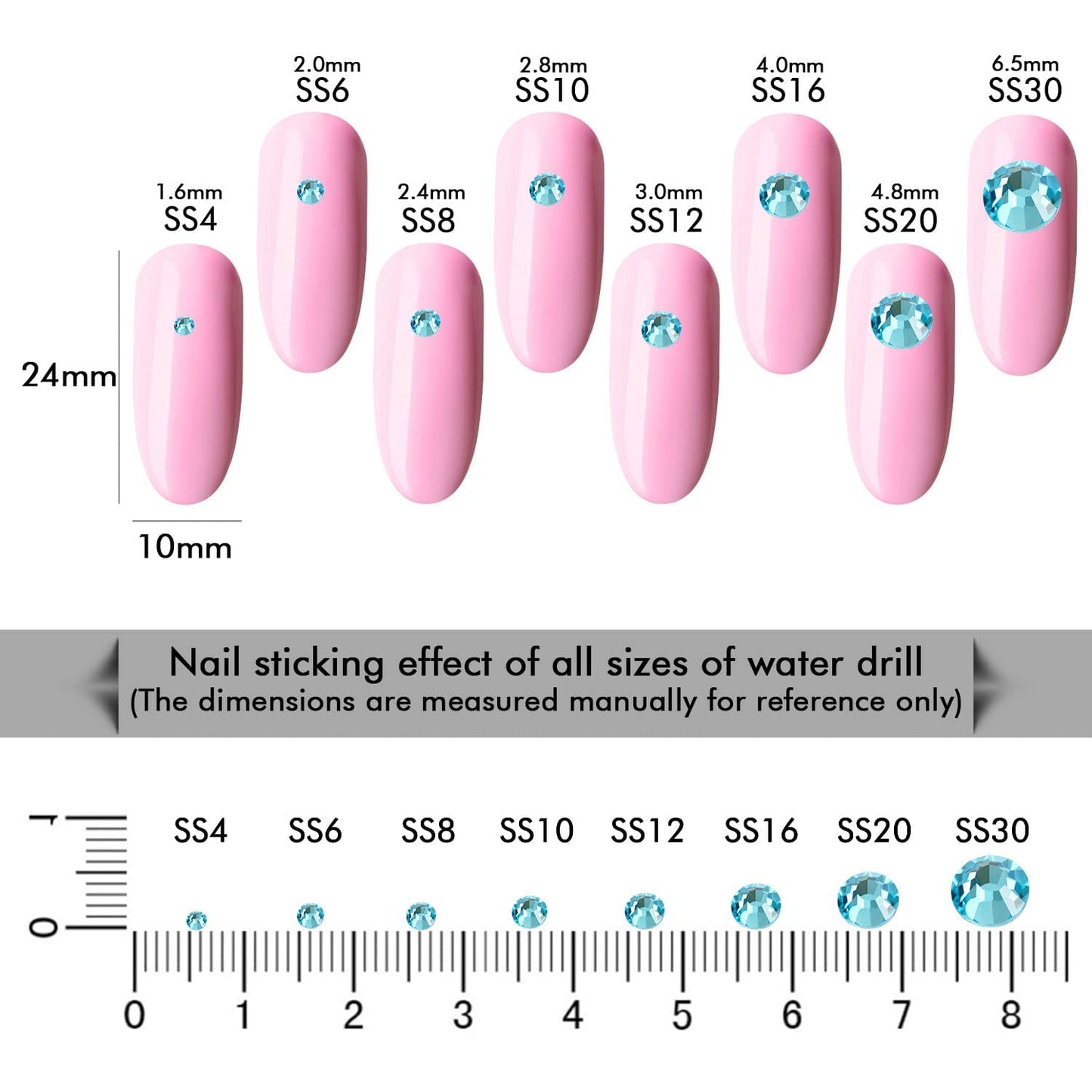 3000Pcs Aquamarine Crystal Rhinestones,Glass Flatback Rhinestones Mini Gemstones for Nail Face Makeup Art Crafts Clothes Decoration -(SS10,2.8mm,Aquamarine)