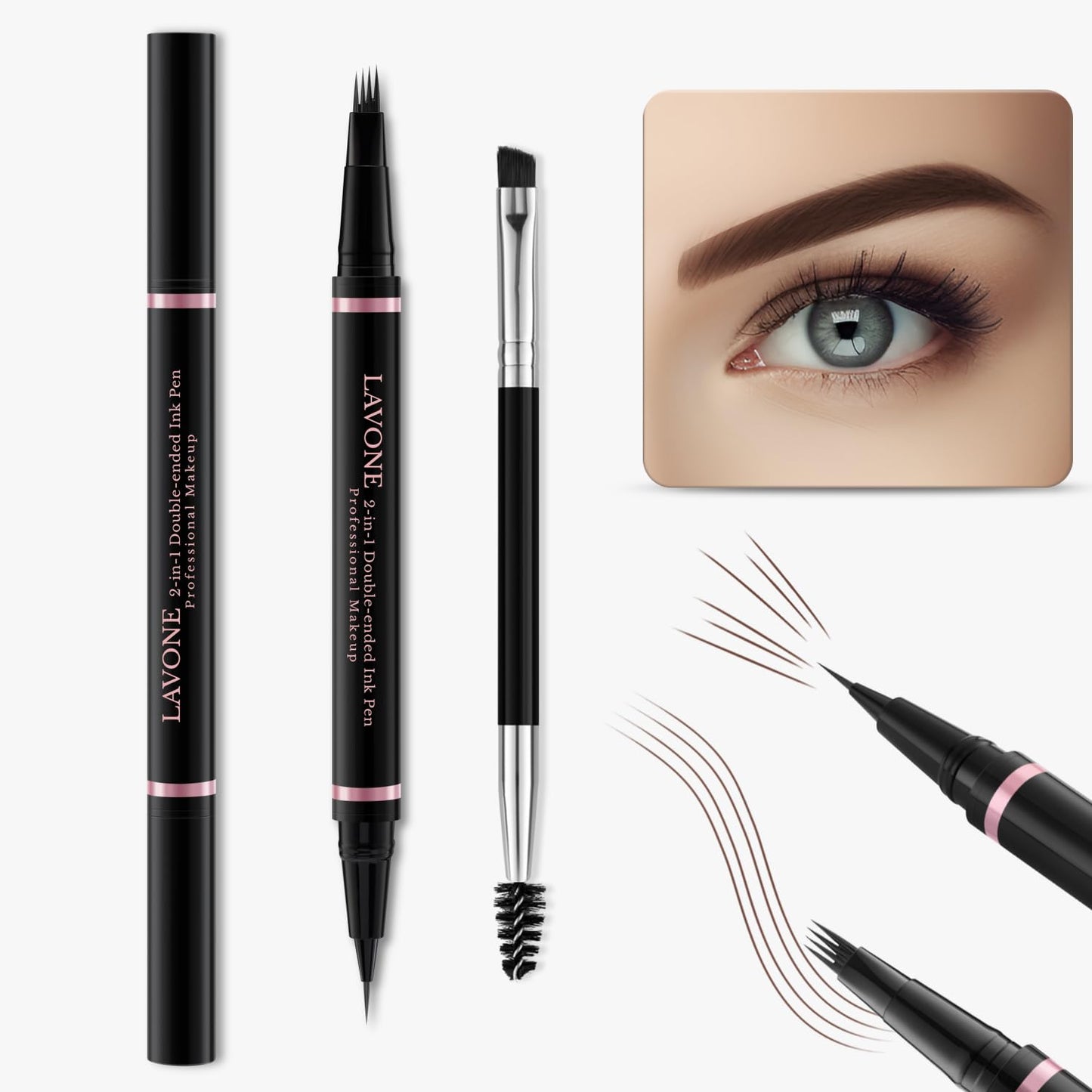 Eyebrow Pencil,2-in-1 Waterproof Eyebrow Pen with 4 Tip Brow Pen and Ultra-Precise Brow Pencil,with Dual-ended Eyebrow Brush,Eyebrow Makeup for Natural Looking Eyebrows-Dark Coffee
