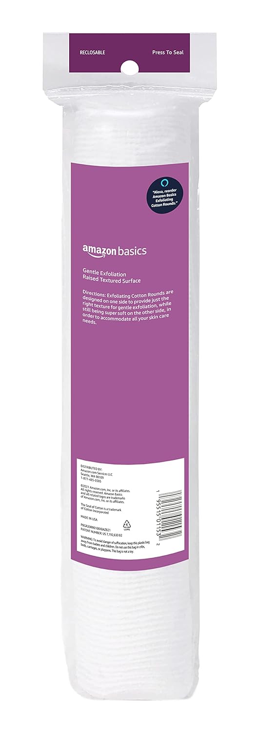 Amazon Basics Exfoliating Cotton Round, 600 Count (6 Packs of 100) (Previously Solimo)