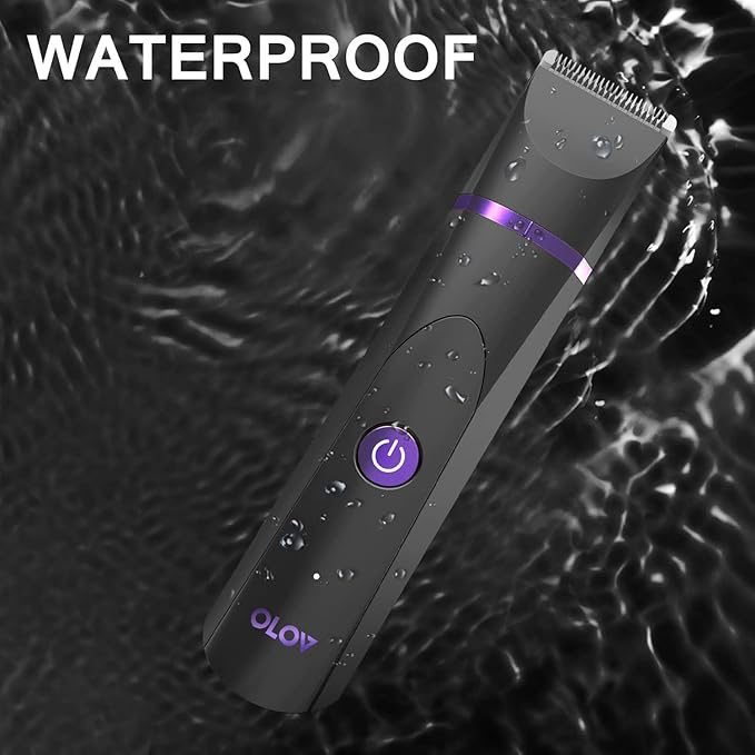 OLOV Electric Body Hair Trimmer - Groin Trimmer for Men - Bikini Trimmer Women - Wet/Dry Shaver Groomer, Replaceable Ceramic Blade Heads, USB Recharge Dock, Waterproof Hygiene Razor, Black Violet