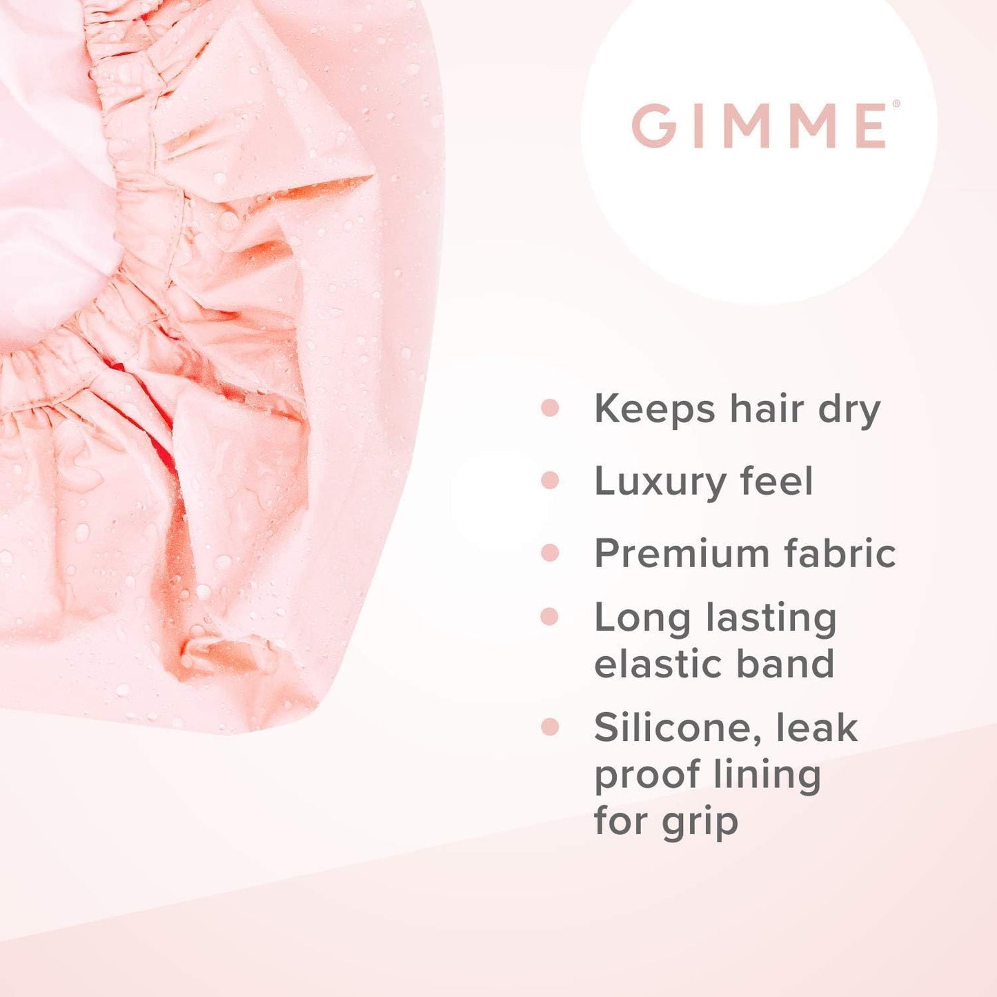 Gimme Beauty - Lined Shower Cap for Women and Men - Sleek Waterproof Shower Cap for Long Hair or Dry Styles - Reusable & Fast Drying with a Silicone Leak Proof Lining - Soft Pink (1 Count)