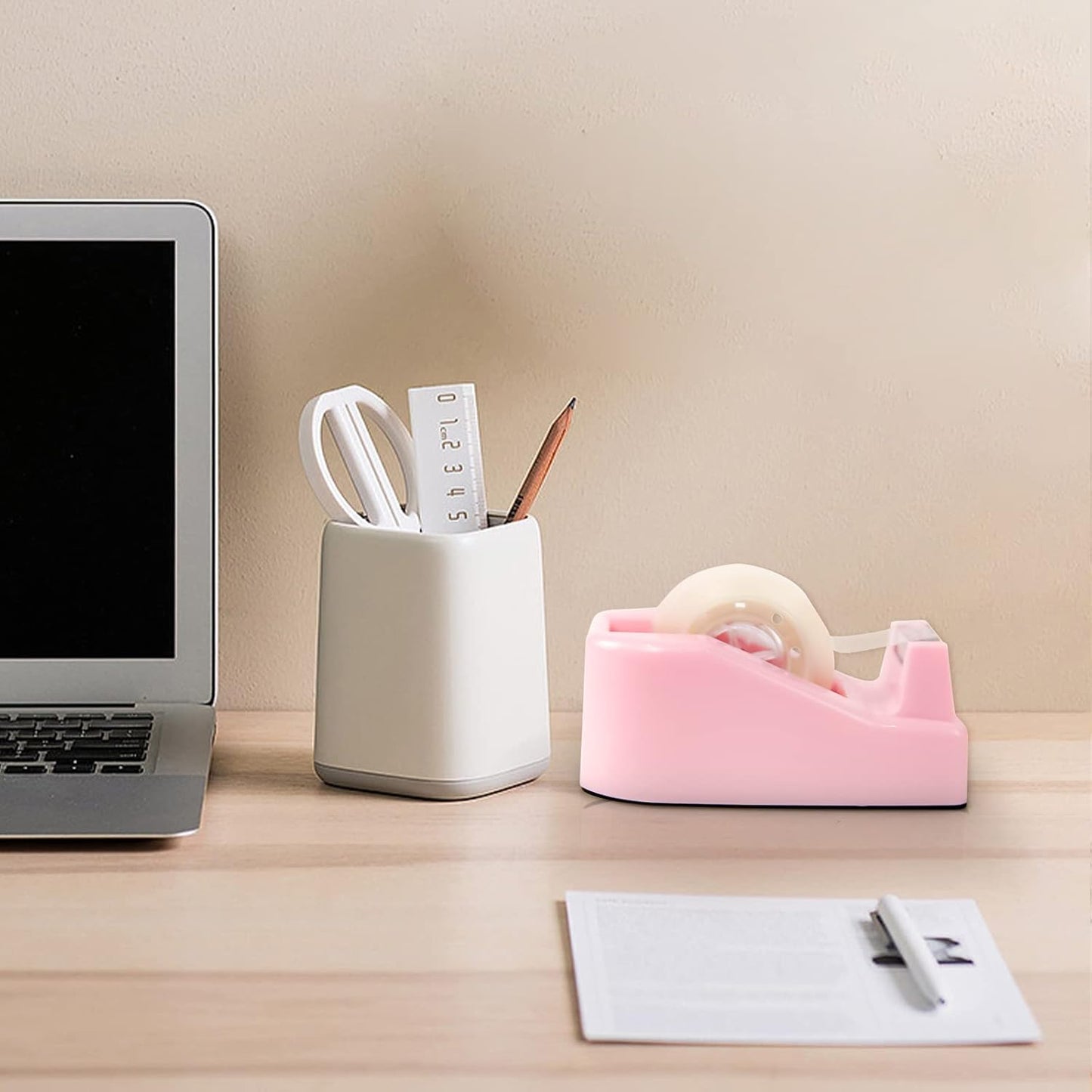 1Pcs Desktop Tape Dispenser Adhesive Roll Holder with Weighted Nonskid Base, Pink (Tape not Included)
