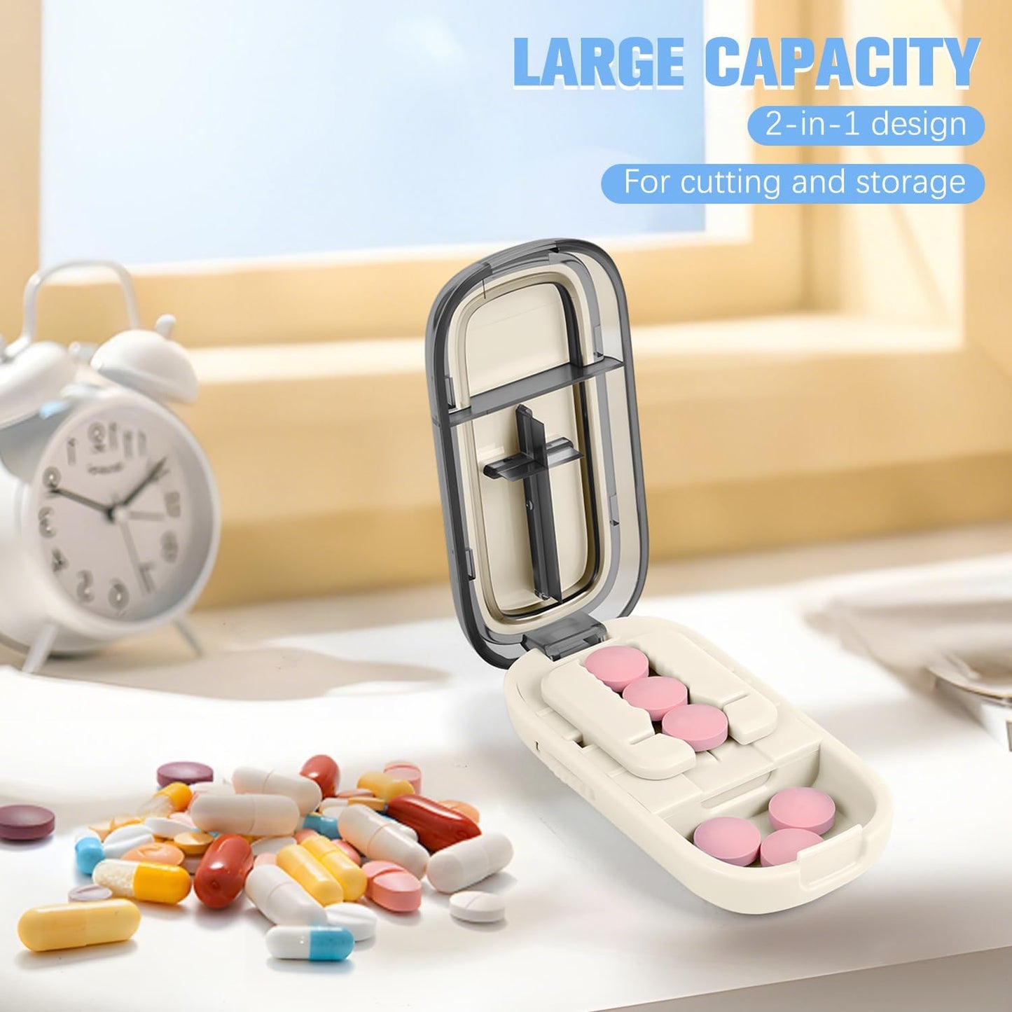 Pill Cutter Splitter for Small and Tiny Pills - 1/4 Pill Cutter with Centering Device - Easy-to-Use Splitter for Precision Cuts - for Small and Tiny (White)
