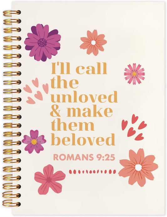 Floral Christian Spiral Journal Notebook 5.5x8.3in, Romans 9:25 Inspirational Bible Prayer Journal for Woman, Christian Gifts for Women Notebooks for Note Taking, Hardcover Notebook