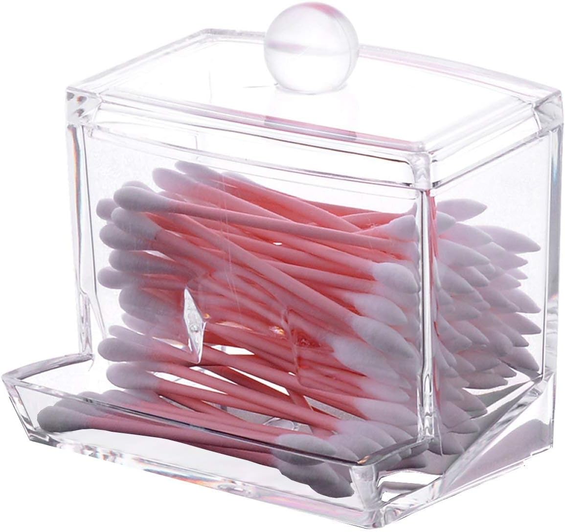 Sooyee Qtip Holder Restroom Organizer,Acrylic Q Tip Storage Organizer,Cotton Swab Holder,Qtip Dispenser,Clear