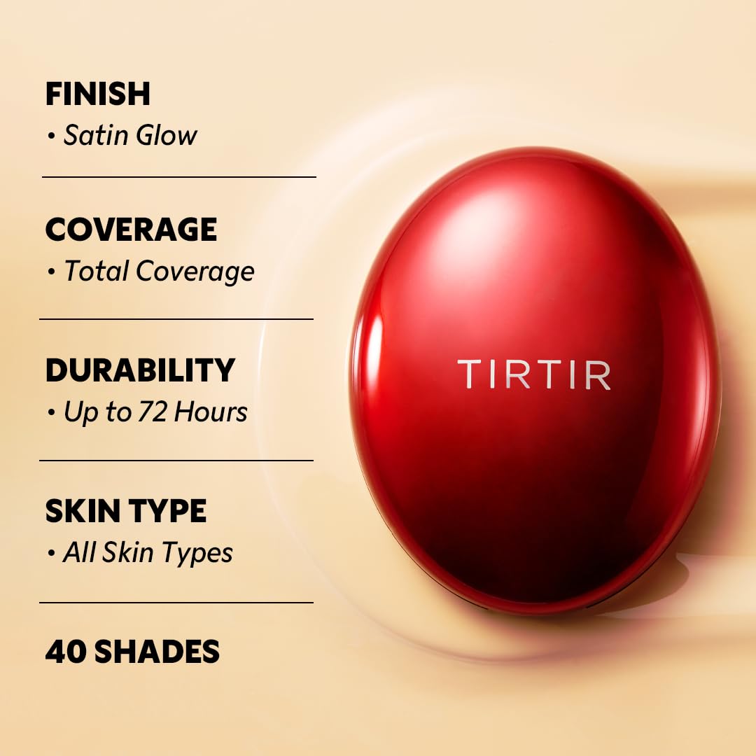 [*Mini Size*] TIRTIR Mask Fit Red Cushion Foundation | Full coverage, Weightless, Skin fit, Satin Glow Finish, Korean Makeup BB Foundation, beauty, Tattoo cover up, Buildable (#47N Ebony, 0.15 Fl Oz)