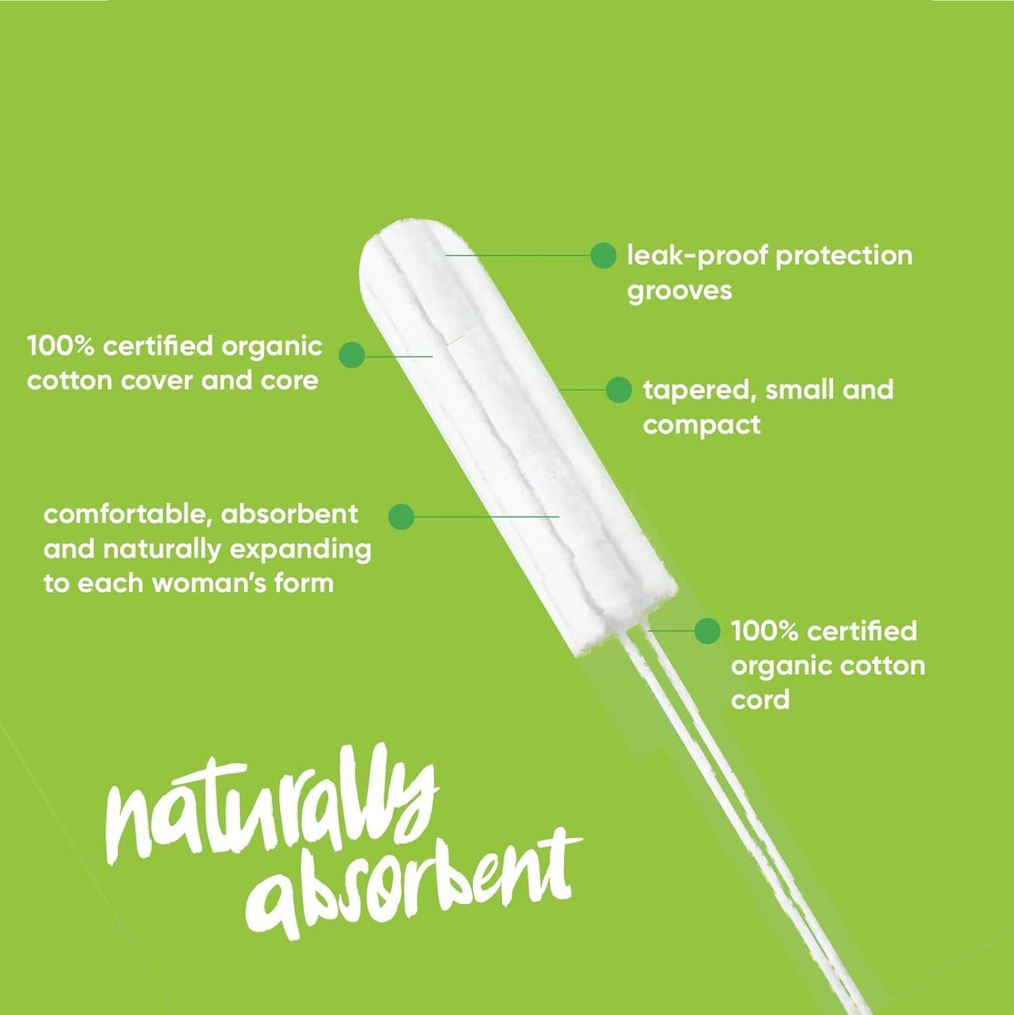 Oi | Organic Initiative - 100% Certified Organic Cotton Non-Applicator Tampons | Ultra-Absorbent, Unscented, Natural, Non-Toxic, Applicator Free | Regular | 64 Count