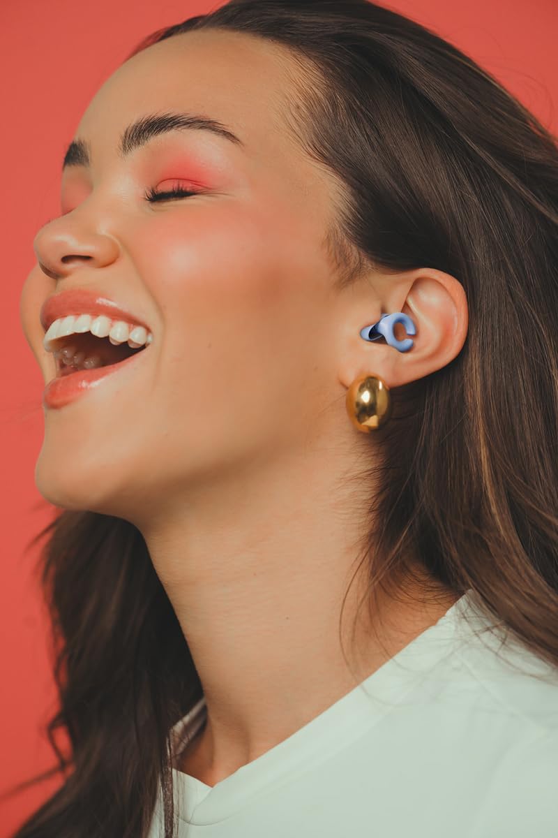 Hush Hoops Ear Plugs, Ultra-Soft Reusable Silicone Plugs with Horseshoe Shape for Comfort, Designed for Sleep and Sound Suppression, 17dB (NRR) Noise Reduction Rating, Blue, 1 Pair with Travel Case