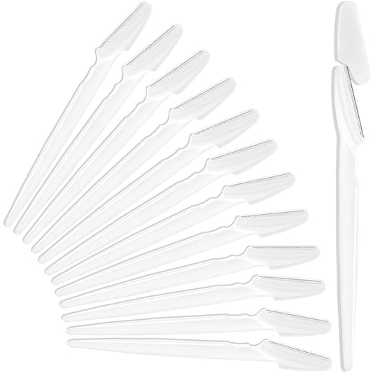 12 Pcs Eyebrow Razors, Face Razors Multipurpose, Exfoliating Dermaplaning Tools, Eyebrow Trimmers Shaver with Safety Cover, Facial Hair Removal for Women Men Body Use (White)
