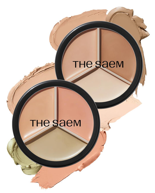 THESAEM Cover Perfection Triple Pot Concealer 01 Correct Beige + 02 Contour Beige - 3 Color Concealer for Medium & Natural Tone - Full Coverage, Correct & Conceal Redness, Dark Circles, Contouring