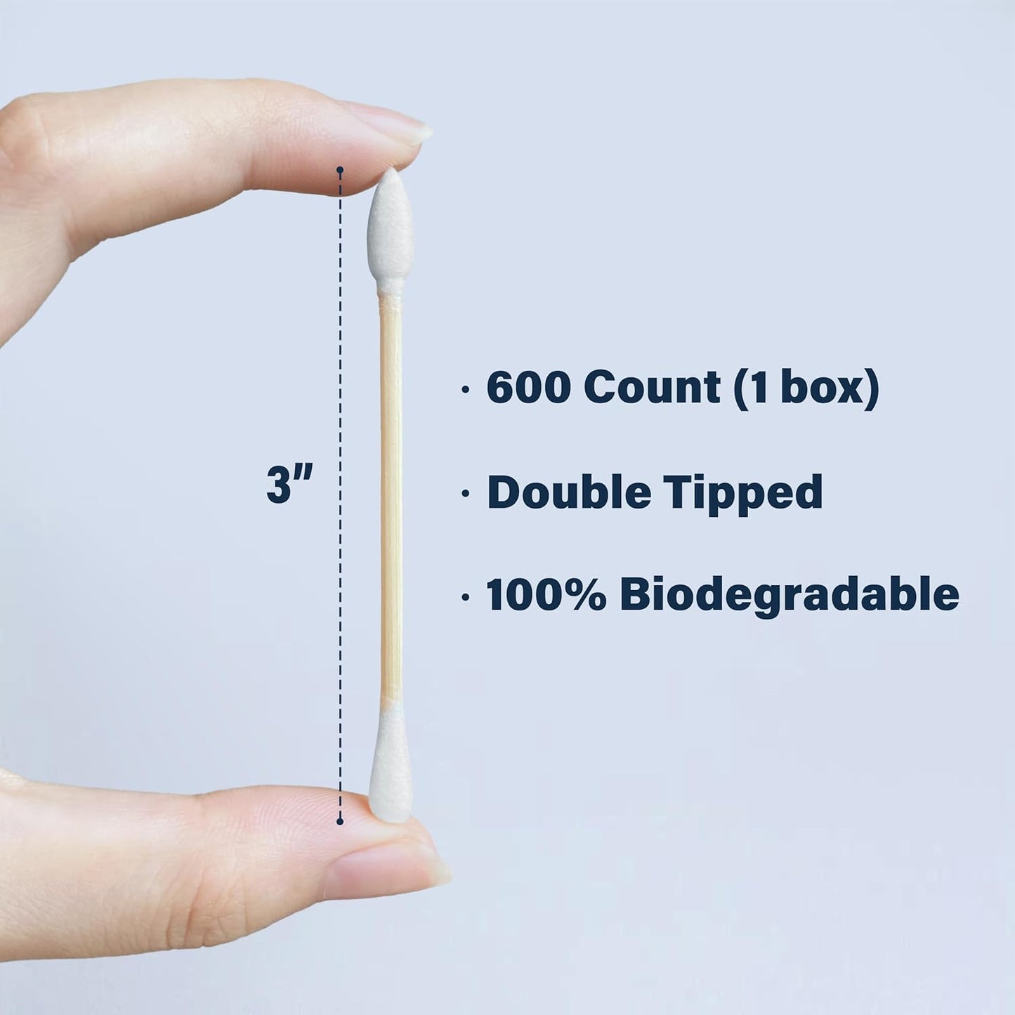 Bamboo Cotton Swabs 600 Count/1 Box, One Pointed Tip and One Rounded Tip, Biodegradable Cotton Buds with Organic Bamboo Sticks, for Ear Wax Removal, Draw the Eyeliner, Nail Polish Touch-ups
