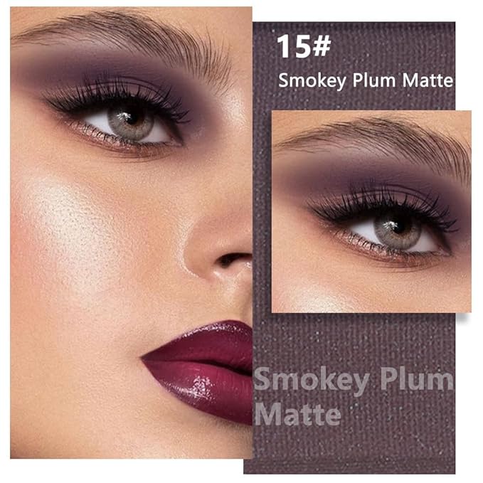 Kaely Pressed Single Eyeshadow Makeup, Smokey Plum Matte Highly Pigmented Monochrome Eye Shadow Palette, Waterproof Neutral Powde Mini Eyeshadow, sombras para ojos, Lightweight Blendable, 15