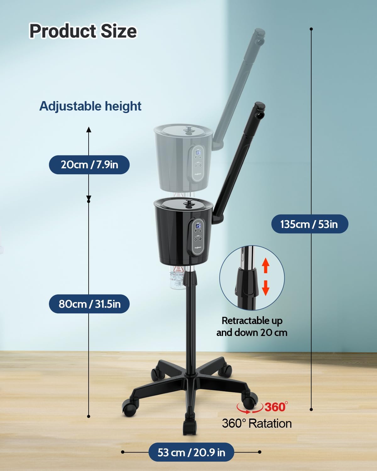 Kingsteam Professional Facial Steamer with Ozone - Ionic Nano Hot Mist Steamer with Large Capacity and 30-Min Timer for Estheticians, Beauty Salons, and Home Skin Care Use