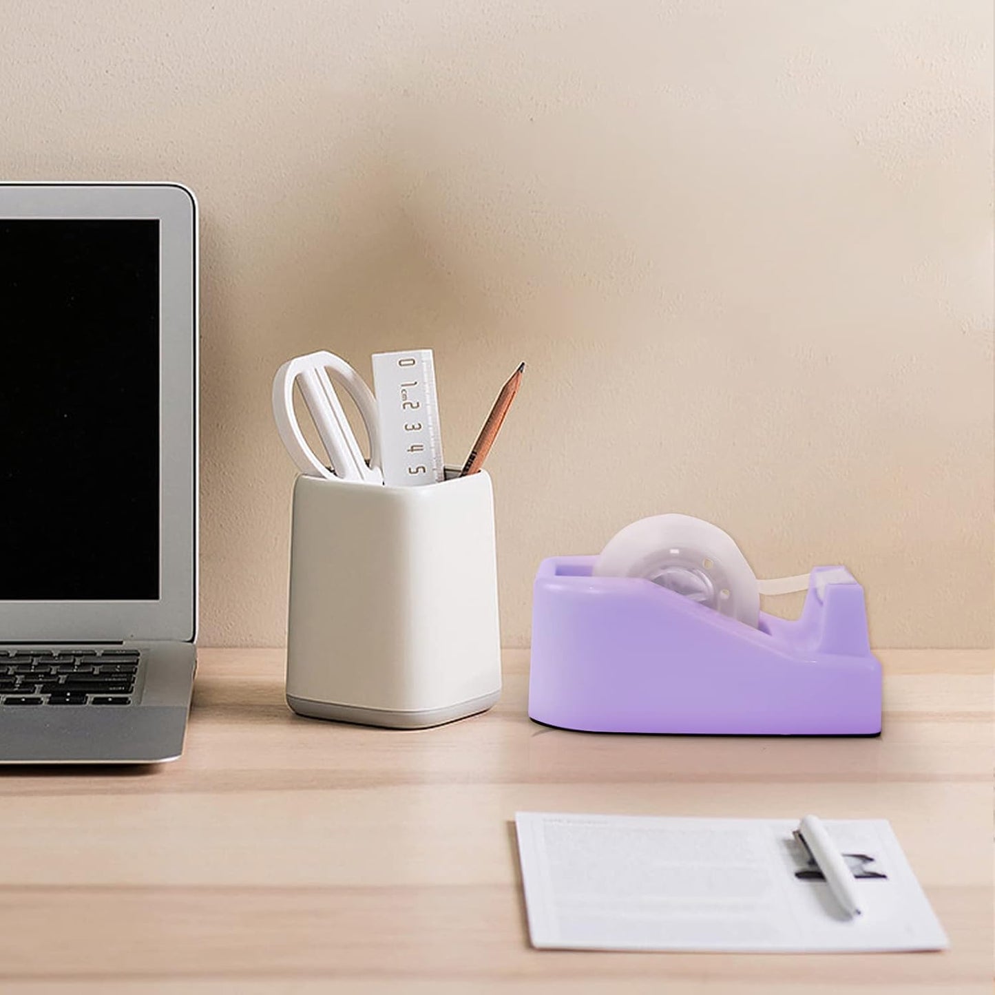 2Pcs Desktop Tape Dispenser Adhesive Roll Holder with Weighted Nonskid Base, Purple (Tape not Included)