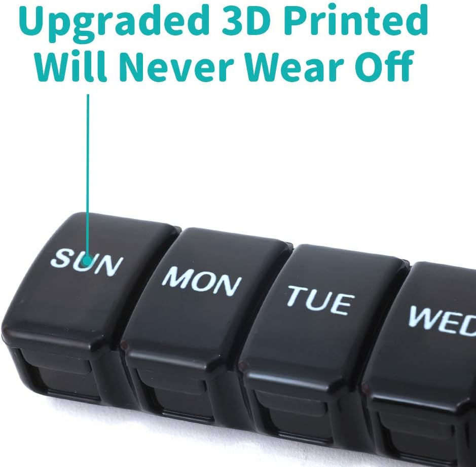 2 Packs Small Weekly Pill Organizer,Pocket Daily Pill Case Pill Box for Pills/Vitamin/Fish Oil/Supplements (Black)