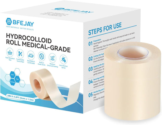 Hydrocolloid Bandages for Wound Care, Extra Large Medical-Grade Hydrocolloid Roll with Self-Adhesive, Ultra Absorbent, Flexible & Waterproof, DIY Size & Shape First Aid Kit Essential (2in*4.8ft)