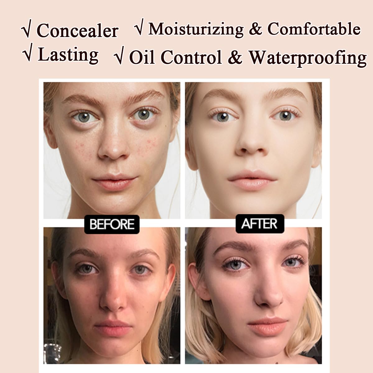 Air Cushion CC Cream Mushroom Head Foundation,BB Cream Makeup Foundation,Moisturizing Concealer,Long Lasting Full Coverage Waterproof,Even Skin Tone for All Skin Types (1# Ivory, 20g)