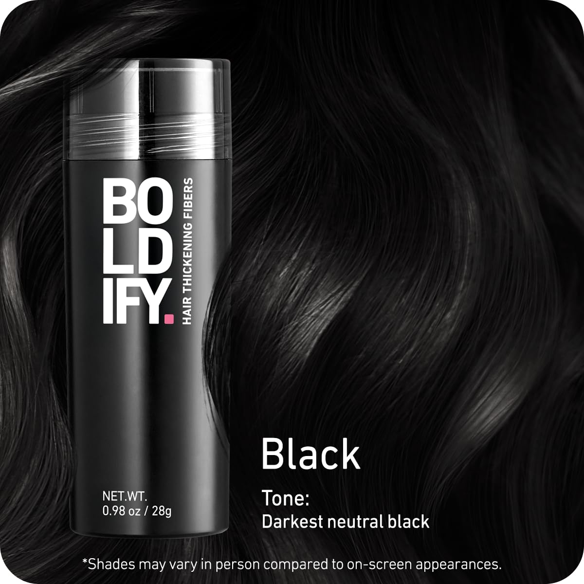 BOLDIFY Hair Fibers (28g) - Fill In Thinning and Fine Hair for an Instantly Fuller, Thicker Look - 14 Shades for Women & Men - Black