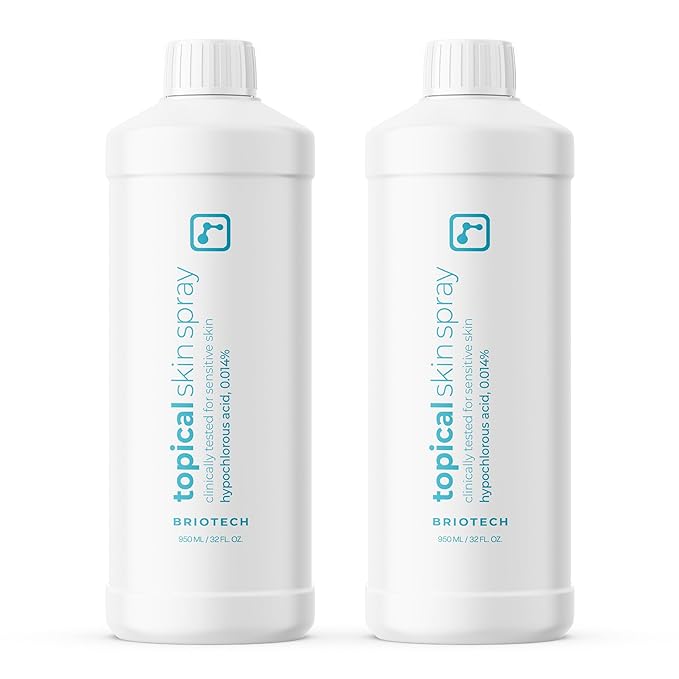 BRIOTECH Topical Skin Spray, Hypochlorous Acid Spray for Body & Face, Eyelid Cleanser, HOCl Facial Mist, Support Against Irritation, Calm Redness, Soothe Foot & Scalp, 32oz (2 Pack)