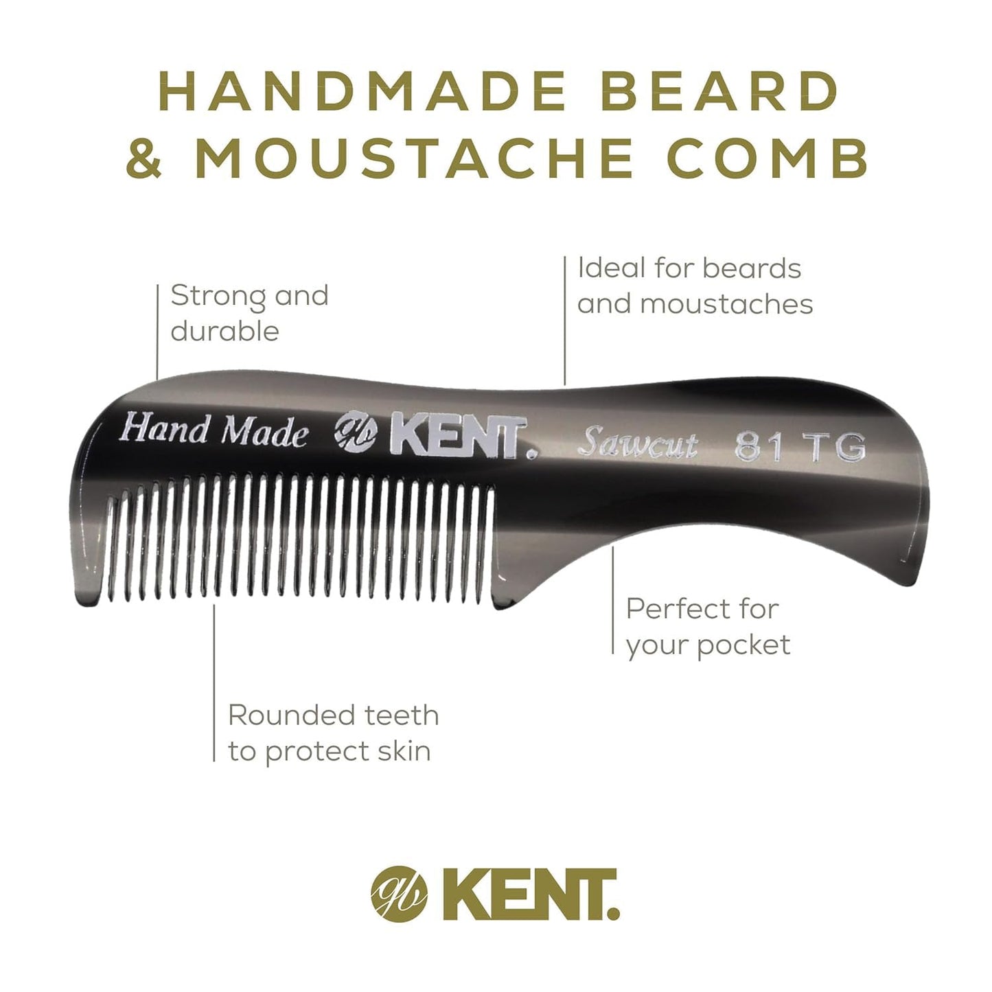 Kent 20T Handmade Fine Tooth Folding Comb + 81T Hand Made Pocket Comb for Beard and Mustache - Beard Growth/Fine Tooth Combs - Beard Straightener Grooming Kit