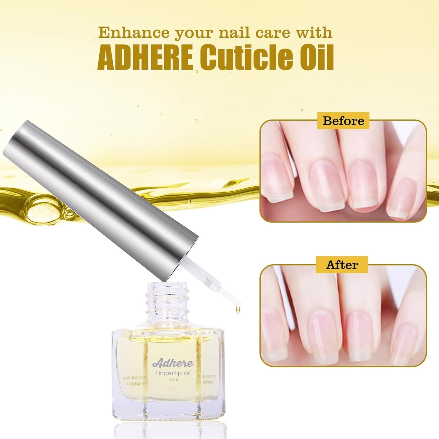 ADHERE Cuticle Oil for Nails Professional Nail Oil 8ML, Jojoba Nail Cuticle Oil Contains Vitamins with Soft Brush, for Nourishing, Hydrating, Dry Rough Nail Care Repair Essential Nail Care（Milky）