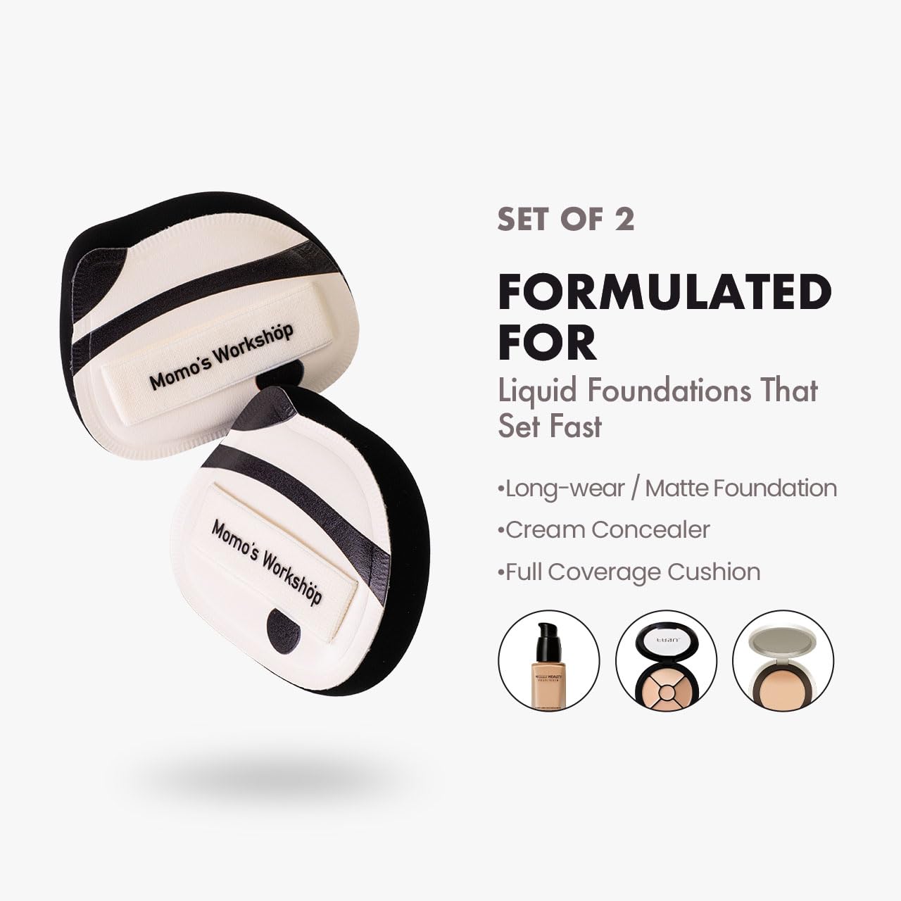 Panda Air Marshmallow Puff,Makeup Sponge,Rubycell Material,Pointed Tip for Concealer + Flat Side for Foundation, Longwear Makeup, Travel Friendly & Reusable,2pcs Puffs & Storage Case