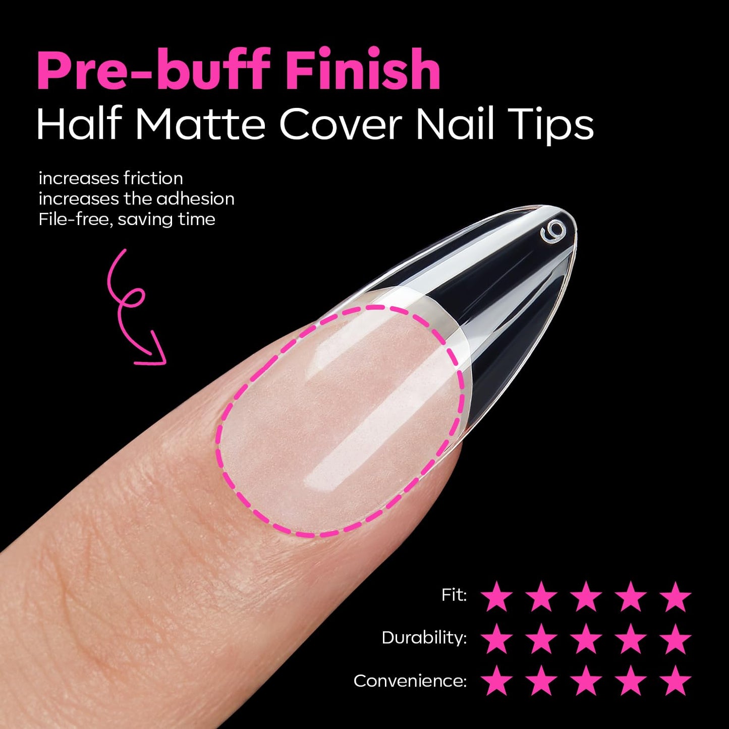 Modelones Pointed Almond Fake Nail Tips - 510Pcs Medium Gel Tips Pre-shaped Half Matte Full Cover Clear Acrylic Gel Kit False Press on Nails for Extension DIY Salon 15Sizes