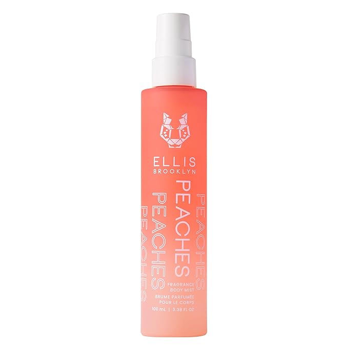 Ellis Brooklyn PEACHES Hair And Body Fragrance Mist - Fruity Floral Perfume Mist For Women with Sweet Peach, Rosebud, & Sandalwood, Vegan Perfume Made In The USA, 100ml 3.38 Fl Oz