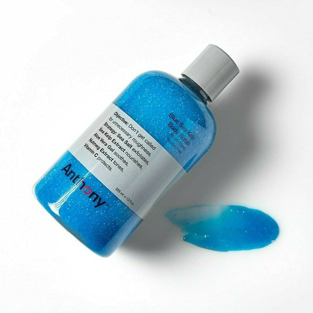 Anthony Exfoliating Body Scrub, Sea Salt, Vitamin C & Aloe Vera, Deep Cleans, Smooths Rough Patches, Soothes & Protects Skin, Hydrating Blue Sea Kelp Body Wash, 12 Fl Oz, Refreshes & Revitalizes