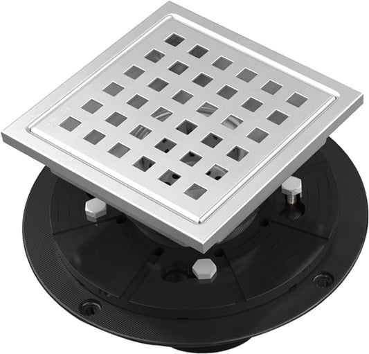 6 Inch/4 Inch Square Shower Drain SUS304 Stainless Steel Bathroom Floor Drain Strainer, Hair Catcher, Anti-Clog, Rust-Resistant, Fast Drainage (Brushed Nickel)