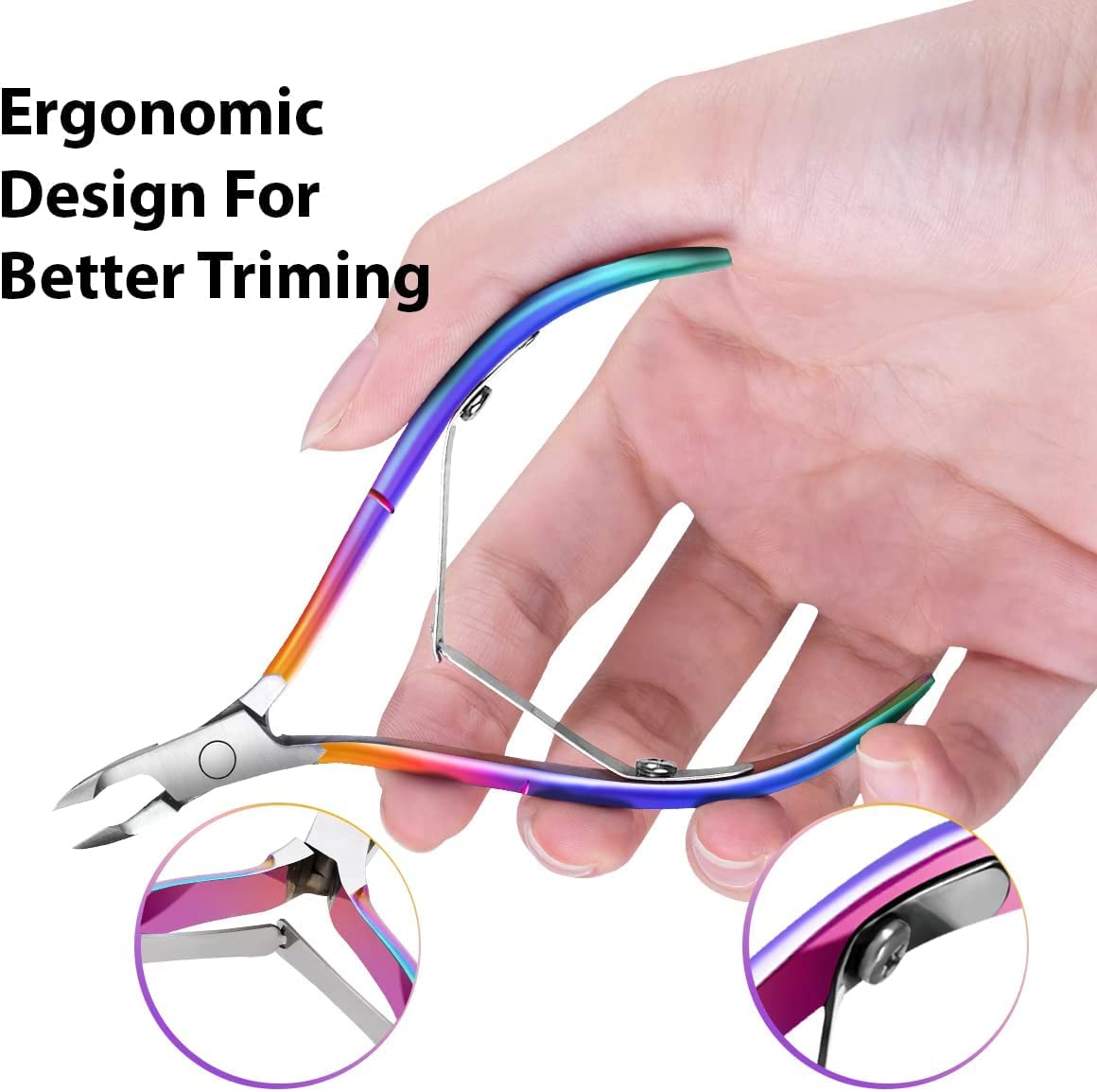 Easkep Cuticle Trimmer with Cuticle Pusher, Cuticle Remover Professional Stainless Steel Cuticle Cutter Nippers Rainbow Sharp Sturdy Pedicure Manicure Tools for Fingernails and Toenails 1