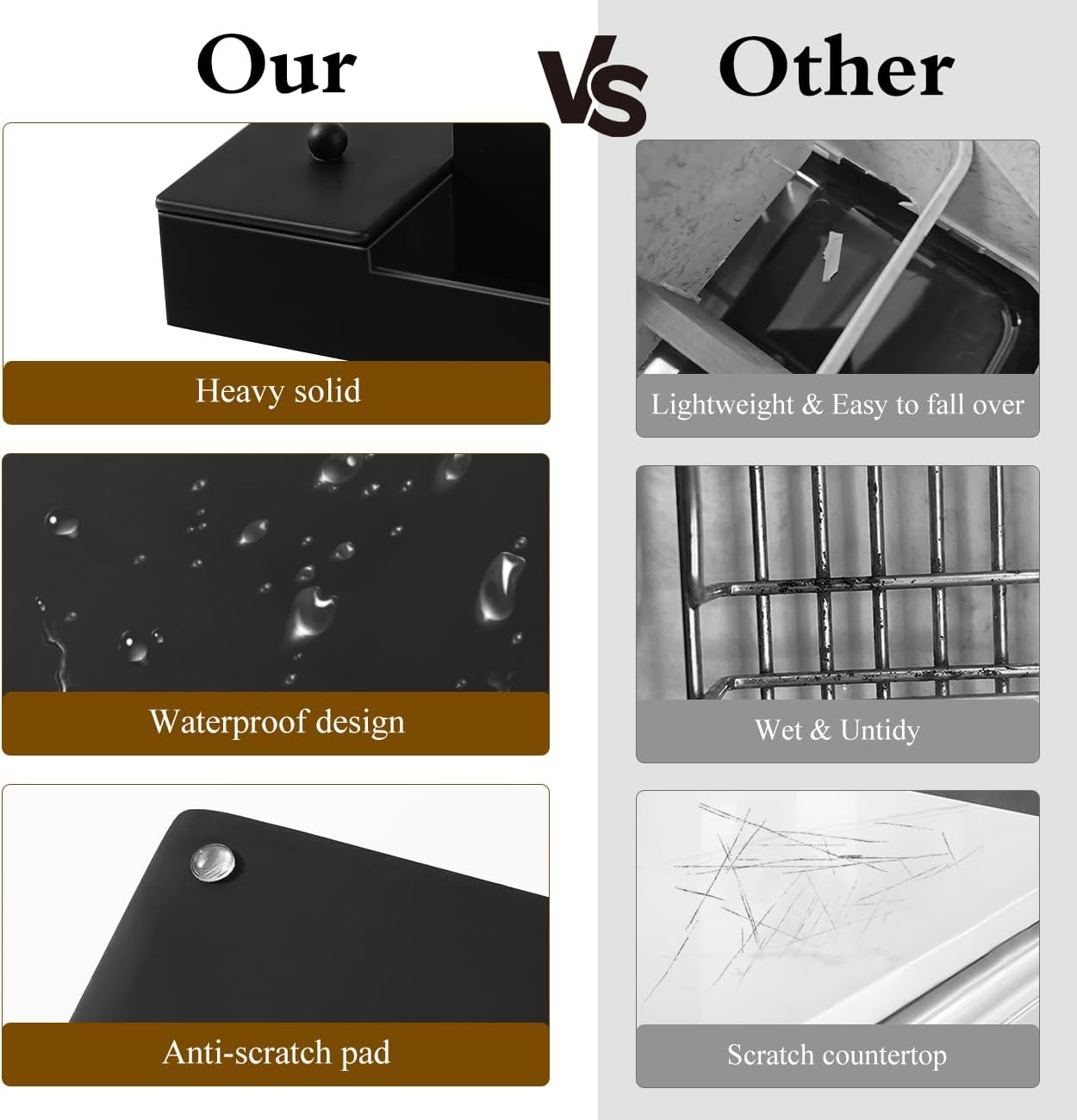 Luxspire Bathroom Counter Organizer - 5 Slot Toothbrush Holder with Lid for Cotton Balls, Q-Tips, Floss - Matte Black