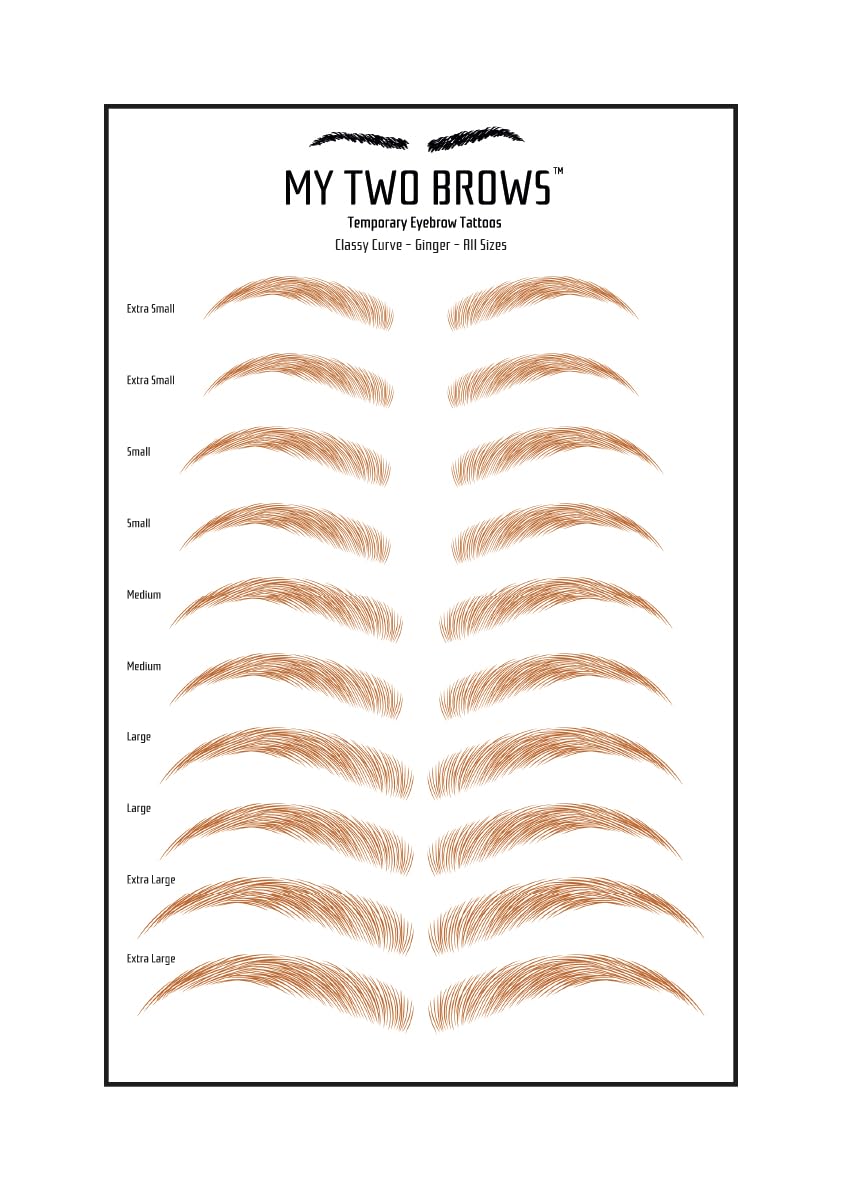 (10 pairs) Ginger Temporary Eyebrow Tattoo - Small Size - Waterproof & Smudgeproof - Classy Curve Style Eyebrow Stickers - Sheet Lasts up to 30 Days - Won't Work on Existing Brows