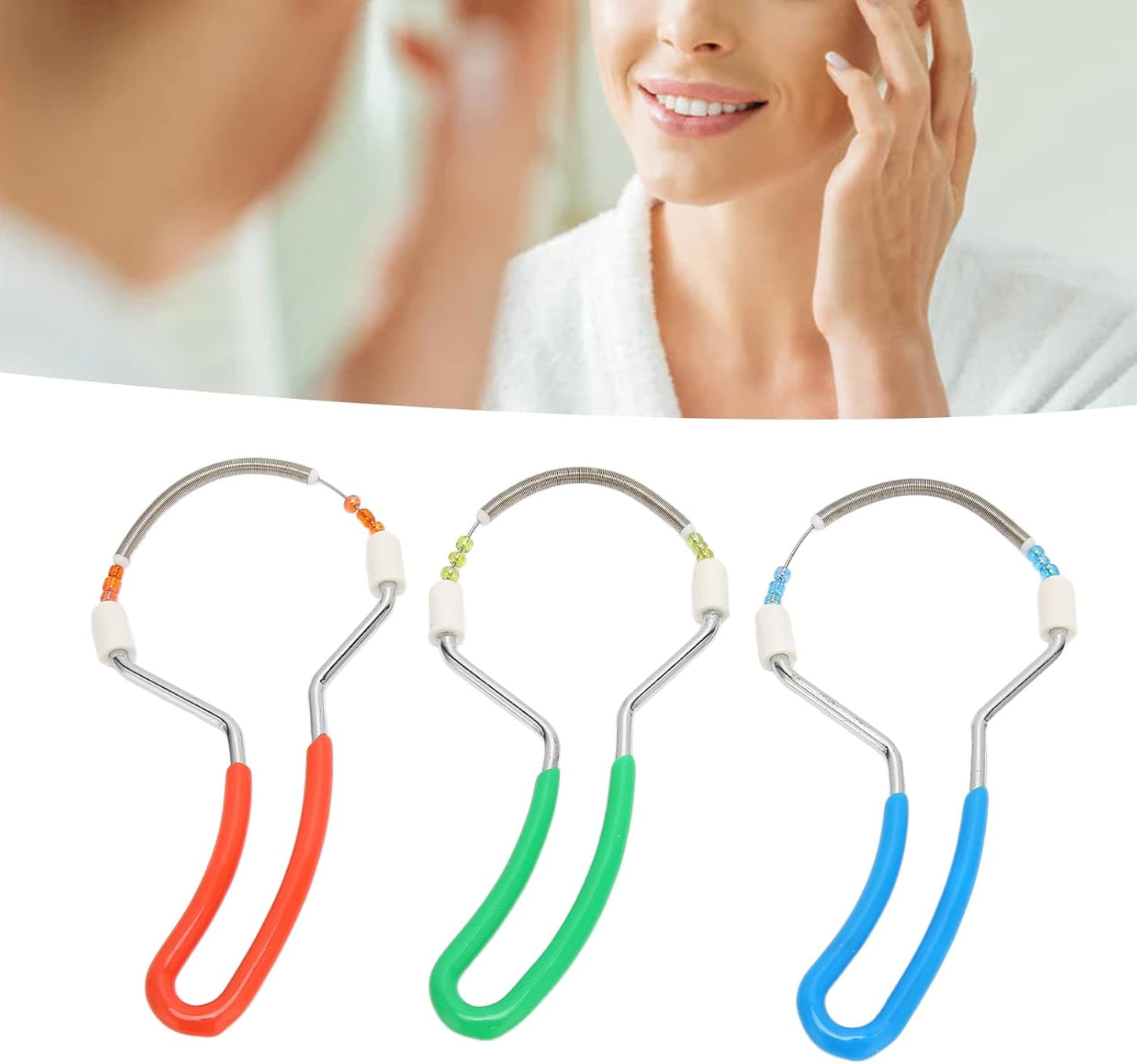 HURRISE 3pcs Hair Remover, Women Spring Threading Epilator, Portable Face Lips Hair Removal Plastic Spring Device for Face Lip Hair Removal