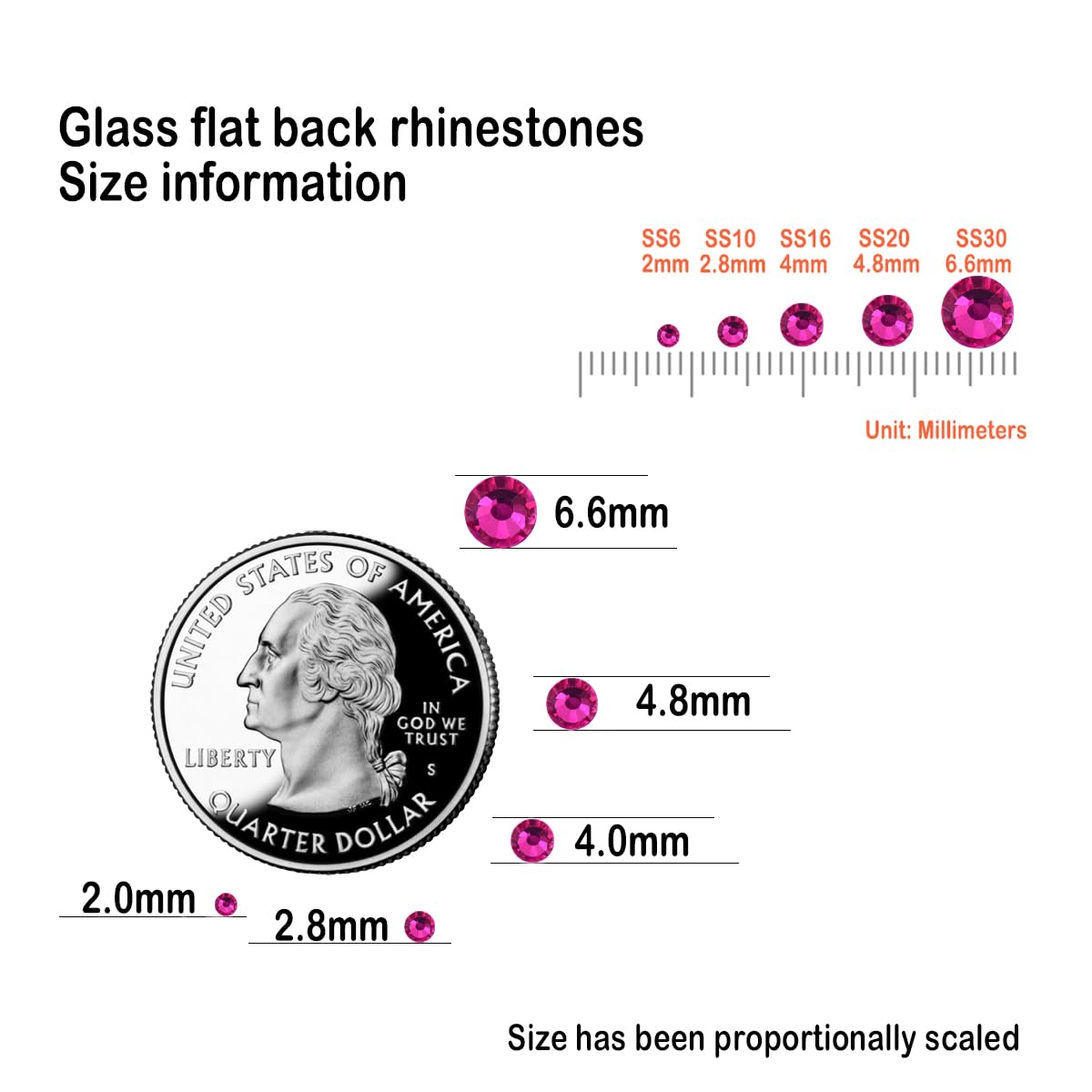 Flatback Glass Rhinestones,Bedazzler Gems 1440pcs Non Hotfix Crystal Rhinestones for Nail Charms Crafts Clothes Tumblers,Hot Pink,SS20