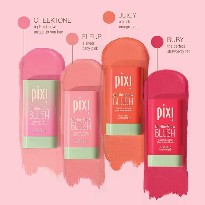 Pixi On-the-Glow Blush - Ruby, Hydrating Tinted Moisture Blush Stick with Ginseng, Aloe Vera & Fruit Extracts, For Cheeks & Lips, 19g / 0.6oz, Paraben-Free
