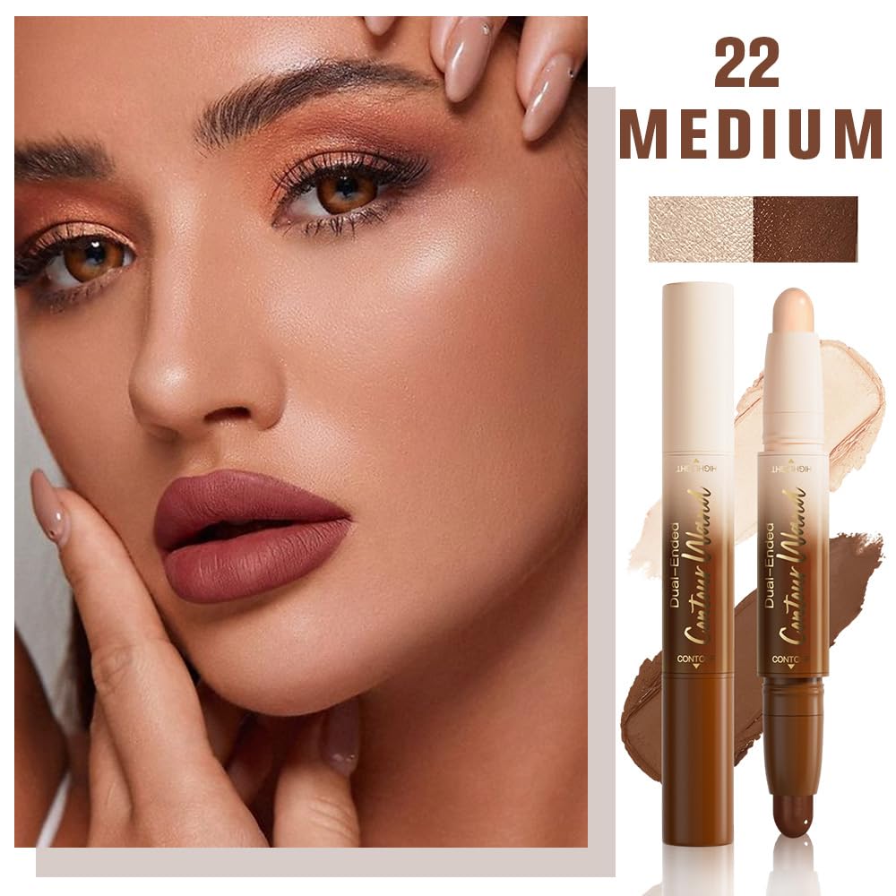 evpct Nude & Light Beige Cream Contour Stick Face Body Makeup Dual Ended, no Transfer Waterproof 2 in 1 Cream Concealer Stick Contouring Makeup, Nose Contour Bronzer Sticks Face Highlighter Make up