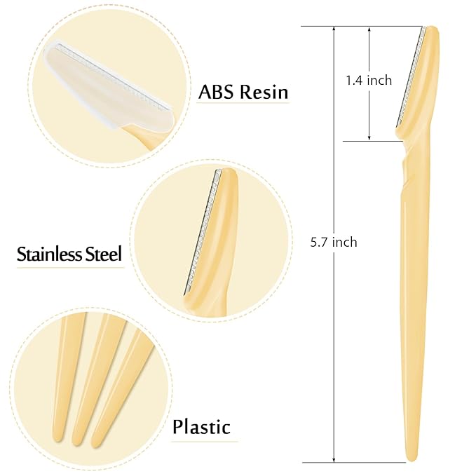 12 Pcs Eyebrow Razors, Face Razors Multipurpose, Exfoliating Dermaplaning Tools, Eyebrow Trimmers Shaver with Safety Cover, Facial Hair Removal for Women Men Body Use (Yellow)