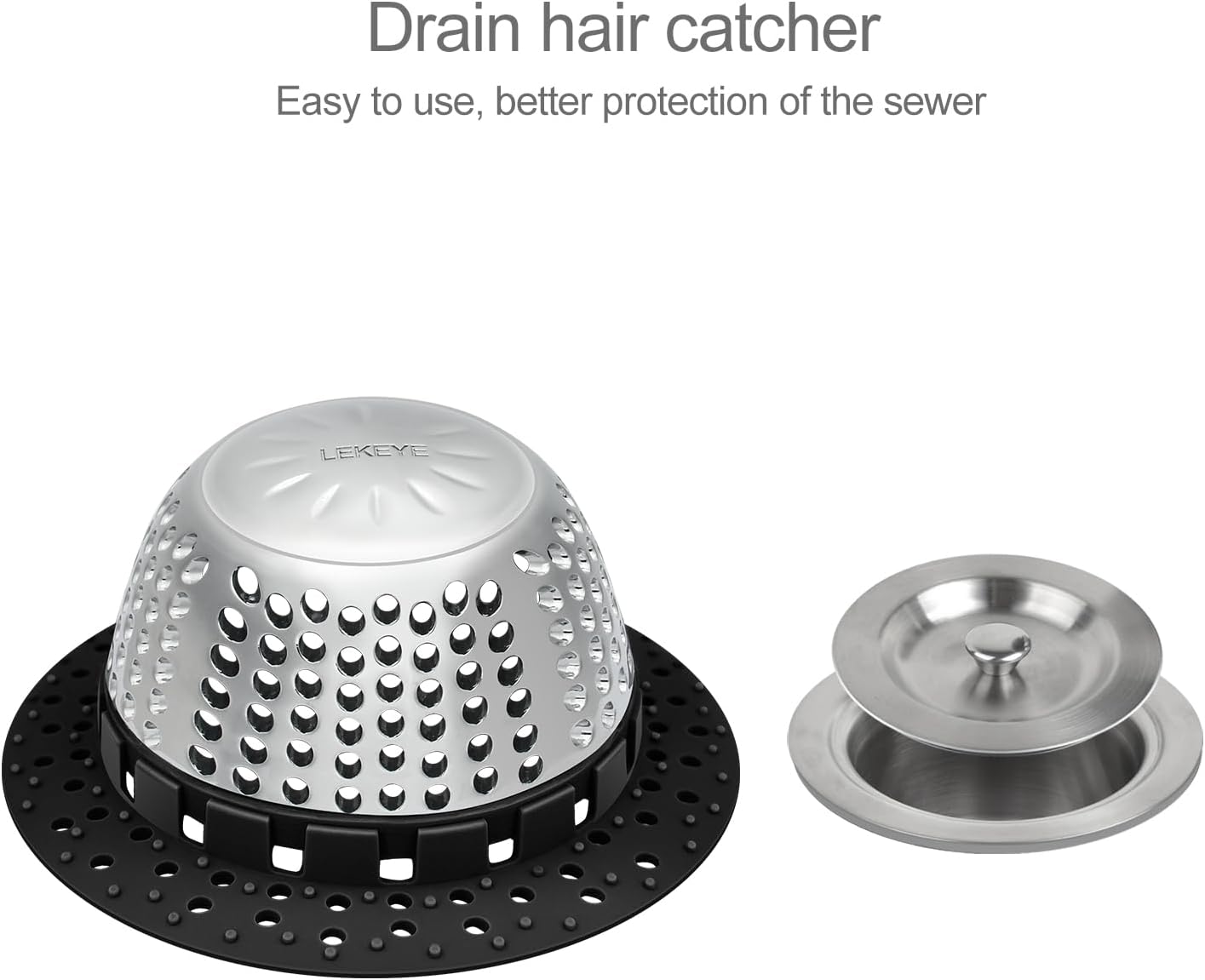 LEKEYE Shower Drain Hair Catcher/Bathtub Drain Cover/Drain Protector for Pop-Up & Regular Drains(Black)